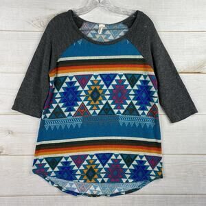 Now N Forever Top Womens L Aztec Southwestern Knit 3/4 Sleeve Fleece Soft Boho
